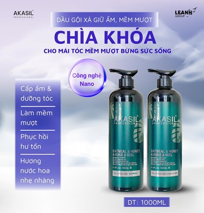 Bộ dầu gội xả Akasil phục hồi siêu mềm ngăn rụng chai 1000ml