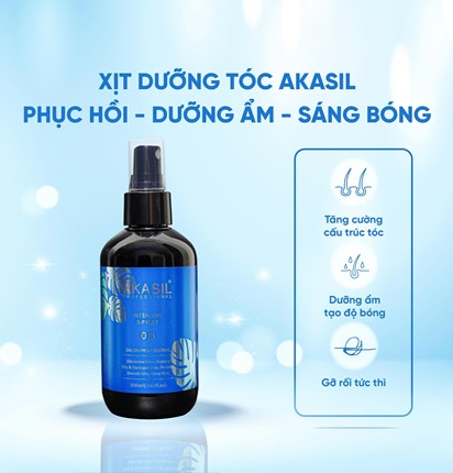 Xịt dưỡng tóc Akasil, cấp ẩm, giữ nếp, phục hồi siêu mềm mượt lọ 200ml